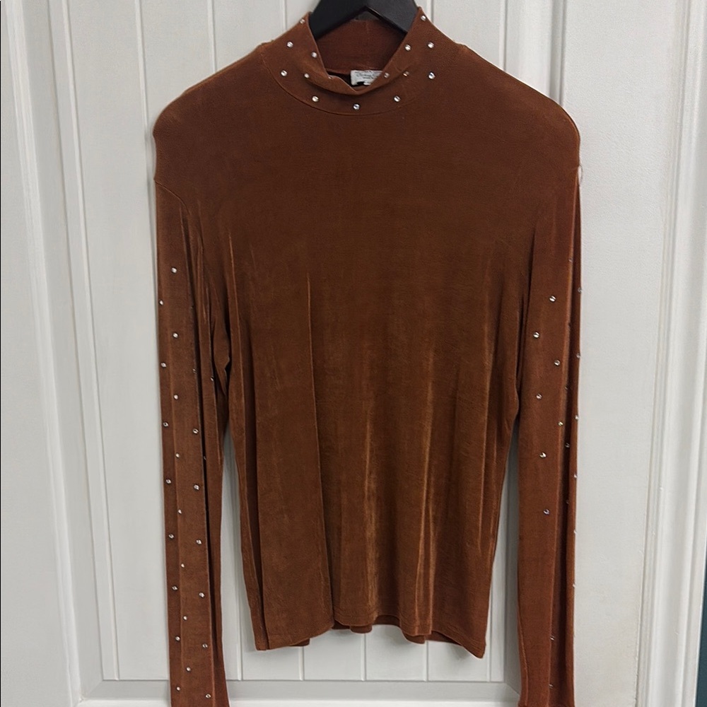 HOBBY HORSE Clothing Company Inc Copper Mock Neck with Rhinestone Details